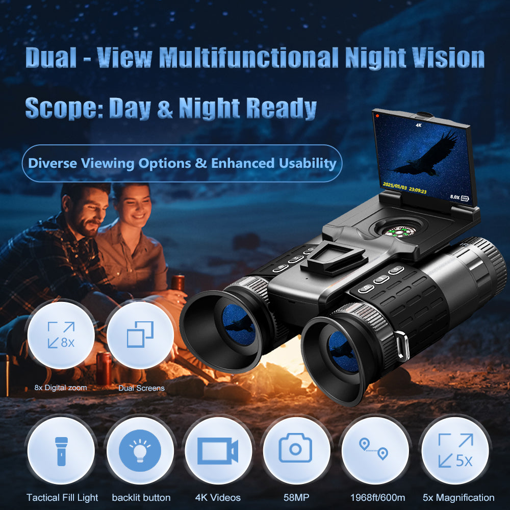 Night Vision Device- Dual Tube Dual Screen 4K (Flip cover)