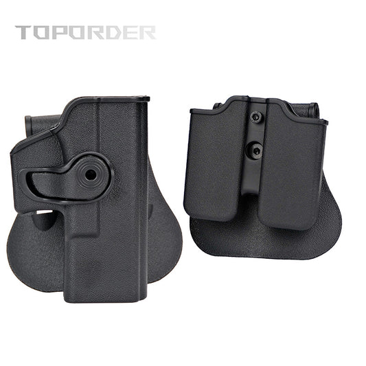 Glock pistol tactical holster, suitable for Glock G17, G19, G22, G23 9mm double magazine pocket hunting outdoors