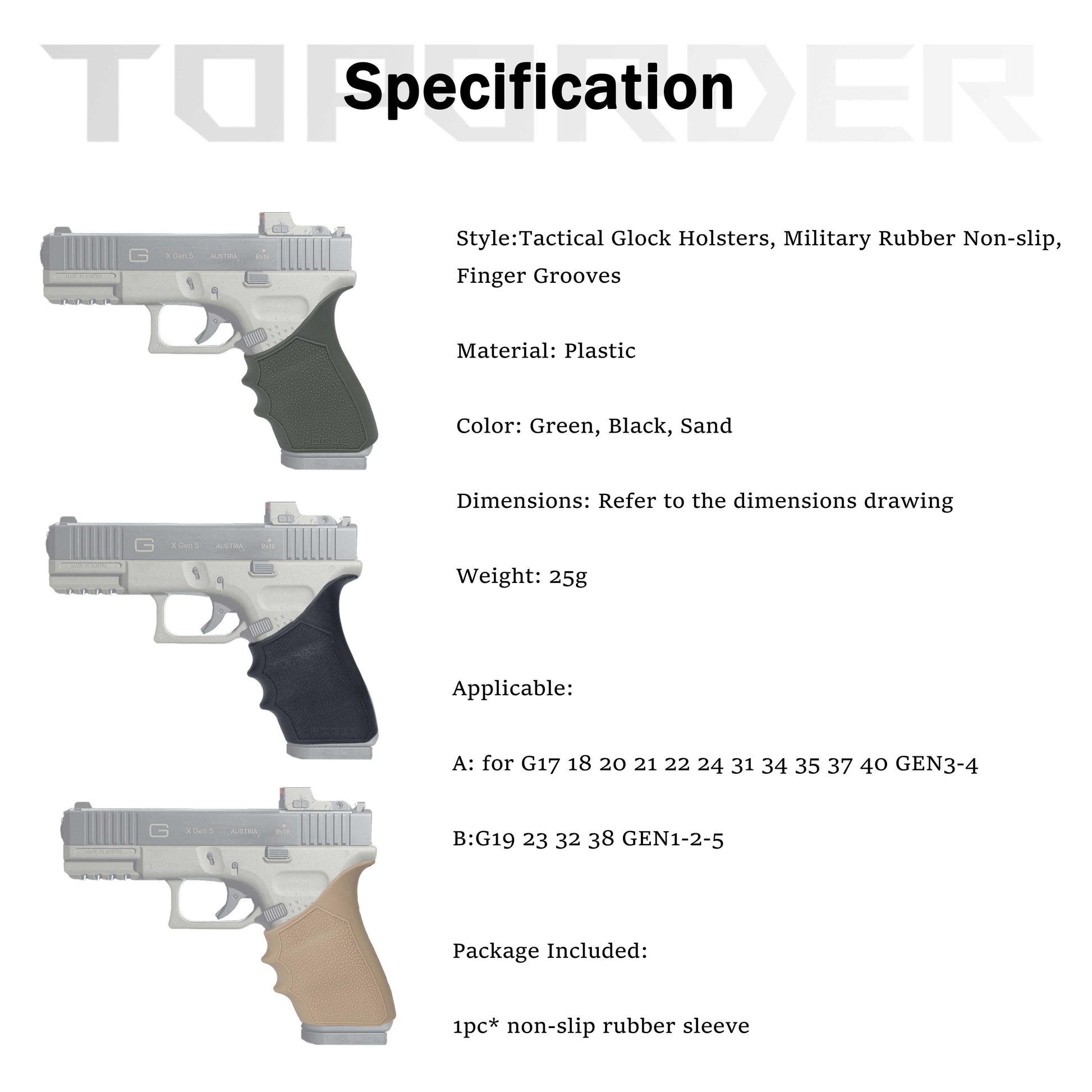 Tactical Pistol Rubber Grip Anti Slip Glove for Glock 17 19 20 21 22 23 31 32 Tactical Hunting Accessories - TOPORDER