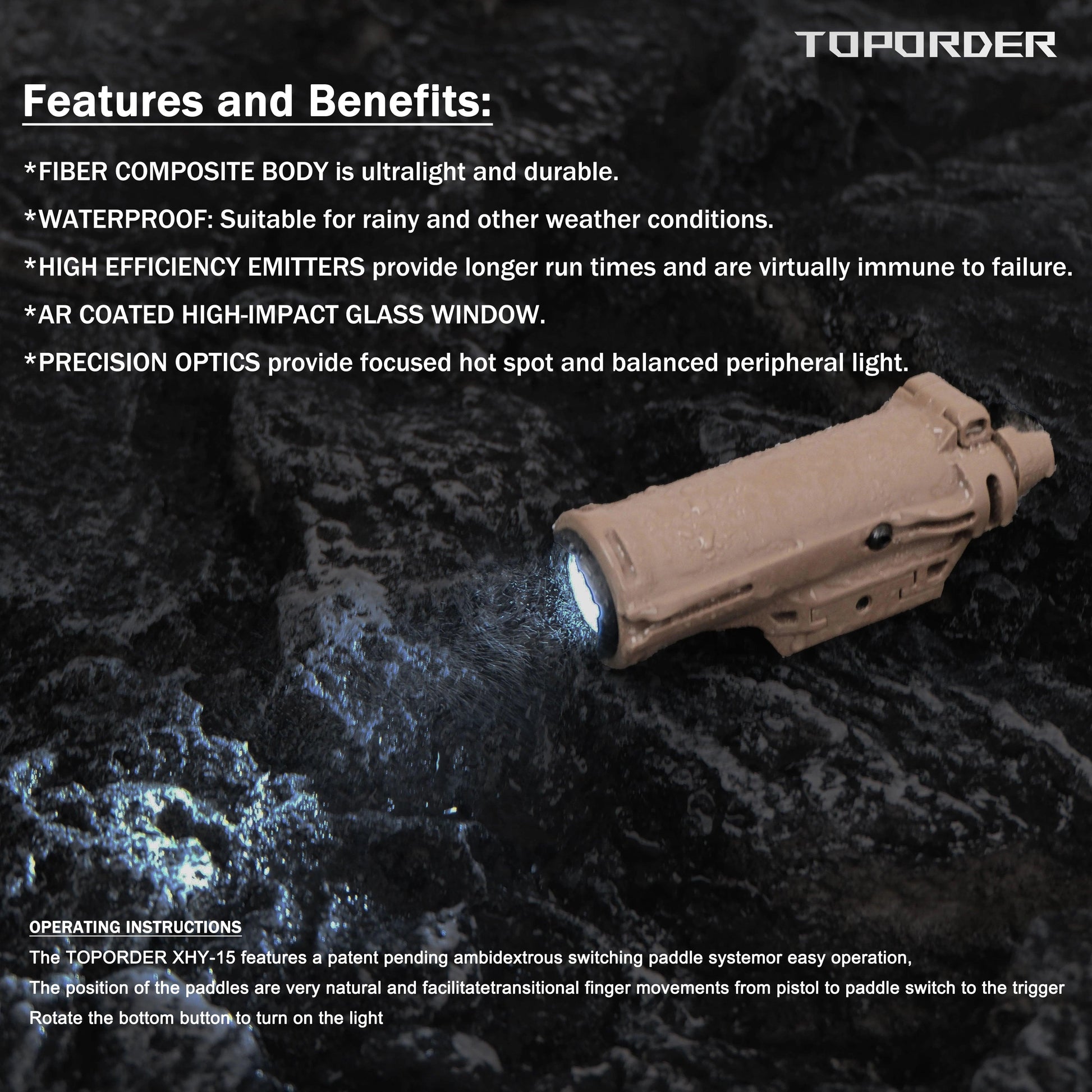 XH15 Pistol Light for Glock 350 Lumens High-performance LED Weapon Light Rapid Deploy Holster XH-15 Hunting Rifle Flashlight - TOPORDER