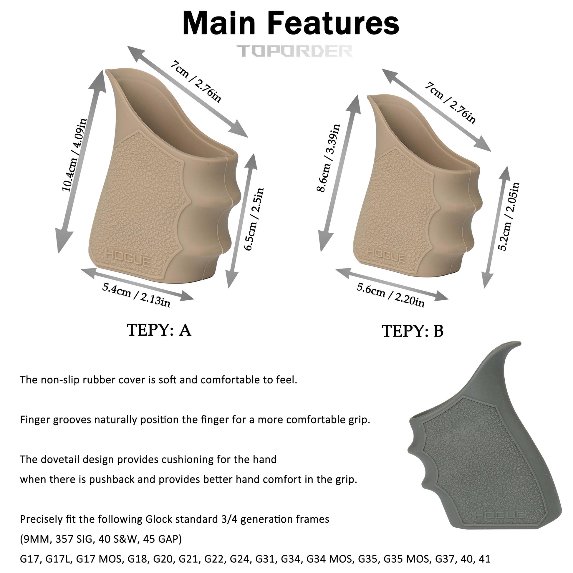 Tactical Pistol Rubber Grip Anti Slip Glove for Glock 17 19 20 21 22 23 31 32 Tactical Hunting Accessories - TOPORDER
