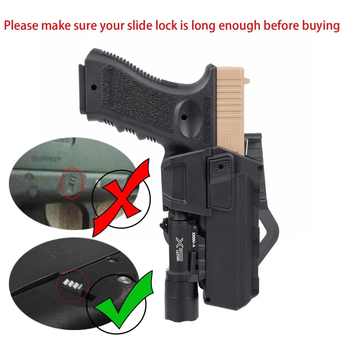 Tactical Glock 17 18 19 Movable Pistol Holster IR Laser Flashlight Mounted Airsoft Colt G17 Lock Gun Weapon Light X300 - TOPORDER